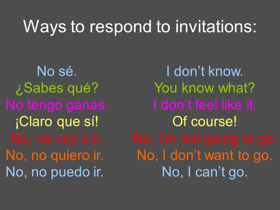 Ways to respond to invitations: No sé. ¿Sabes qué.