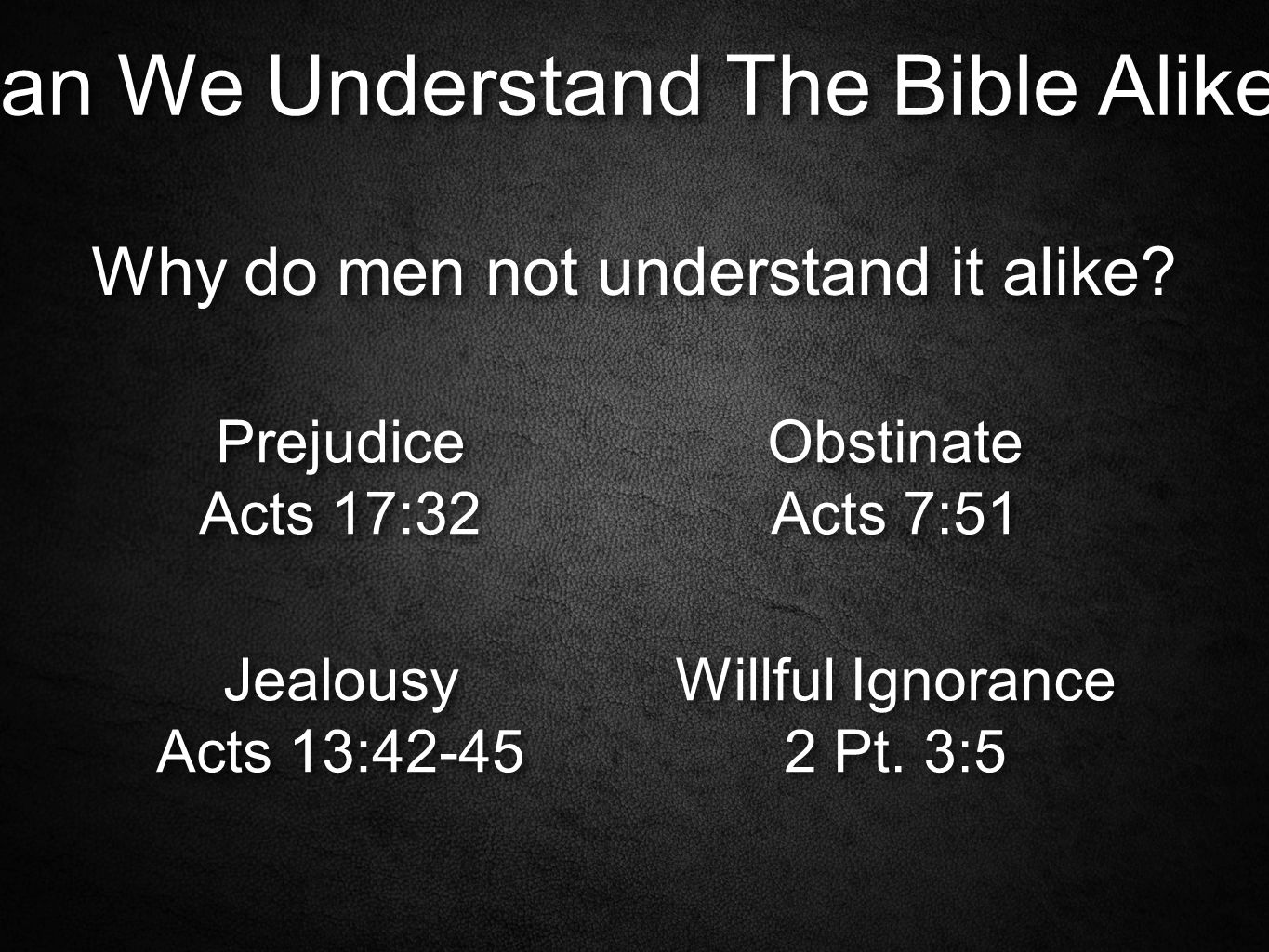 Can We Understand The Bible Alike. Why do men not understand it alike.