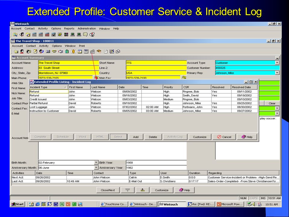 Extended Profile: Customer Service & Incident Log
