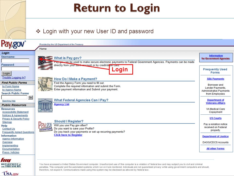 Return to Login Login Login with your new User ID and password
