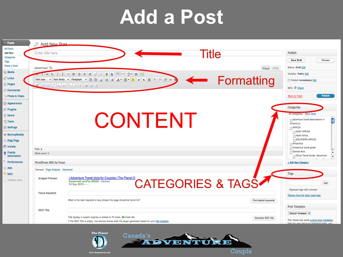 Add a Post Title Formatting CONTENT CATEGORIES & TAGS