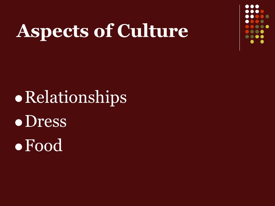 Aspects of Culture Relationships Dress Food