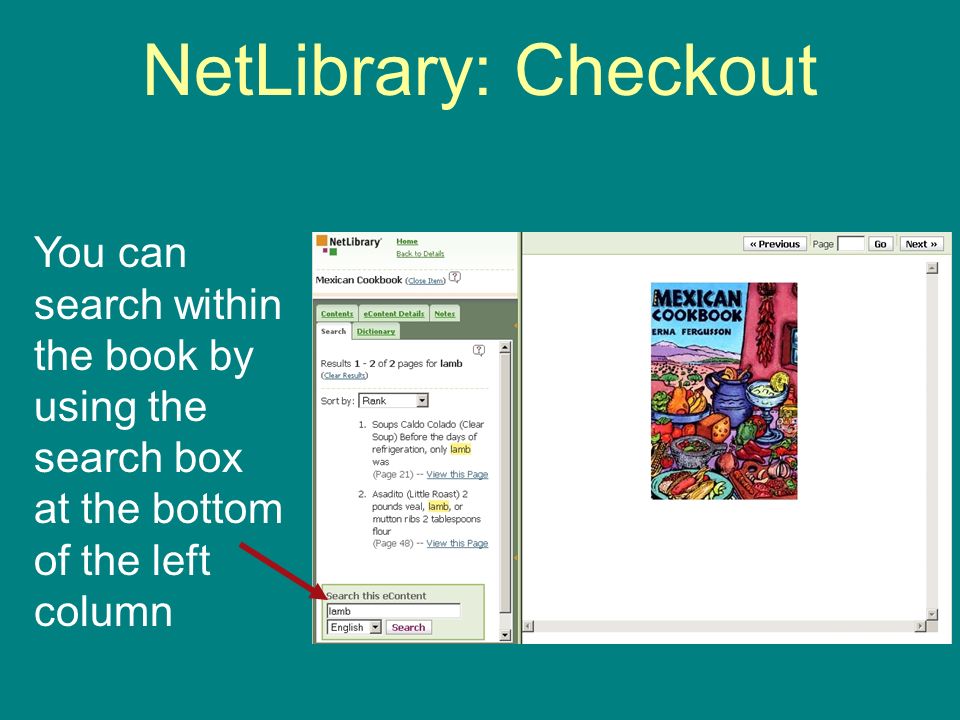 NetLibrary: Checkout You can search within the book by using the search box at the bottom of the left column