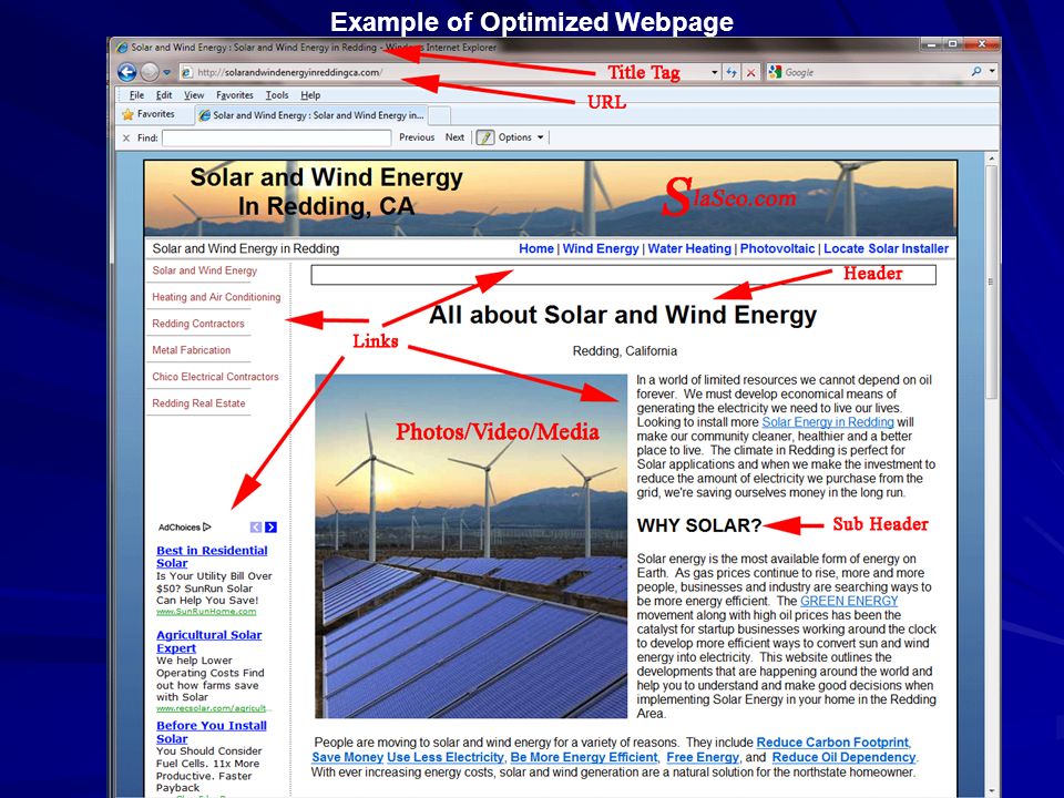 Example of Optimized Webpage