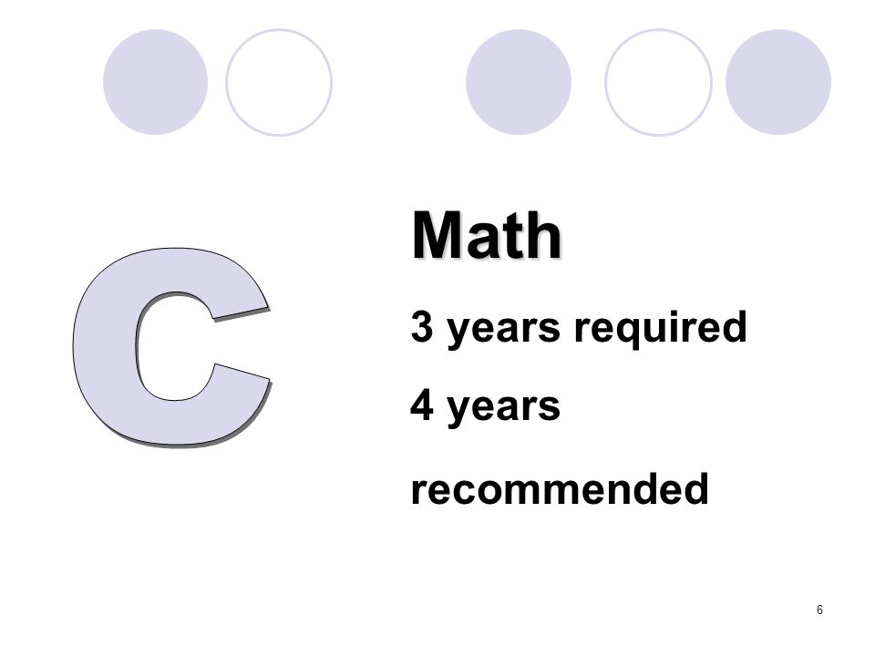 Math 3 years required 4 years recommended 6
