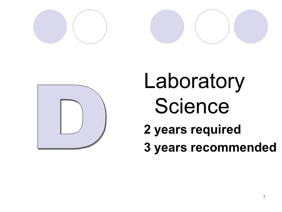 Laboratory Science 2 years required 3 years recommended 7