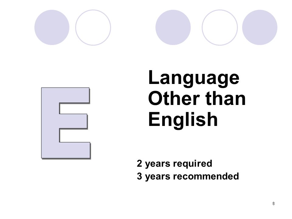Language Other than English 2 years required 3 years recommended 8