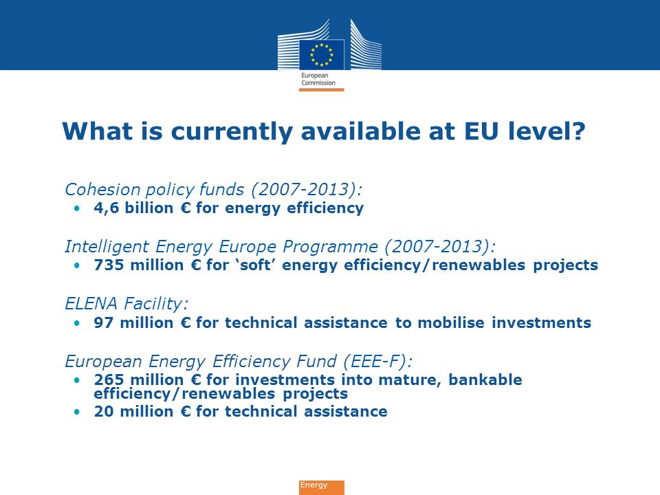 Energy What is currently available at EU level.