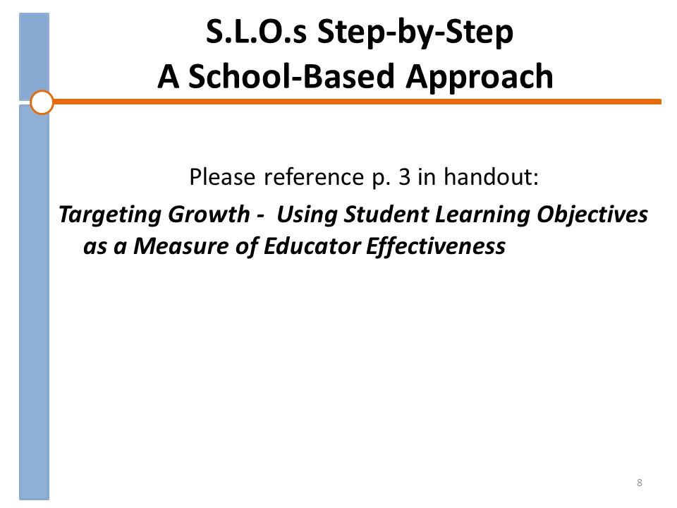 S.L.O.s Step-by-Step A School-Based Approach Please reference p.