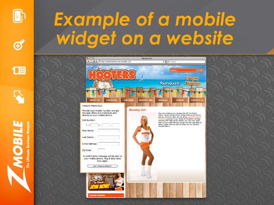 Example of a mobile widget on a website