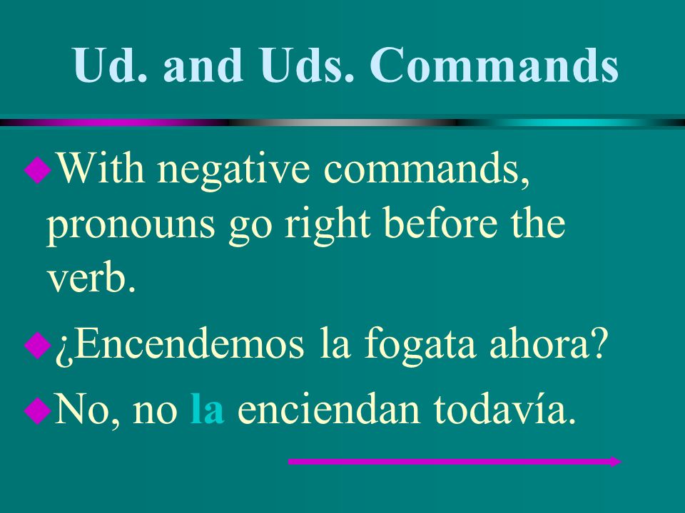 Ud. and Uds. Commands u Attach pronouns to affirmative commands.