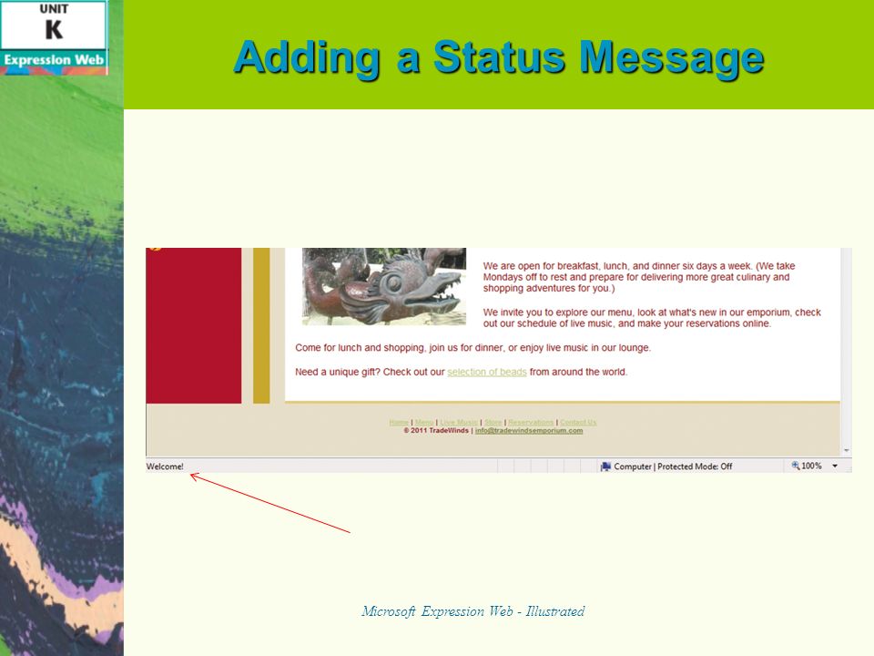 Adding a Status Message Microsoft Expression Web - Illustrated