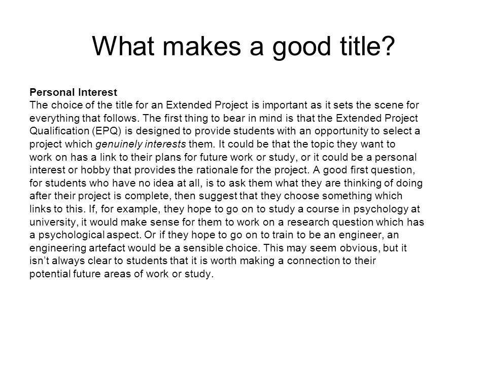 Example personal project essay