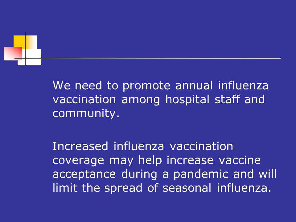 We need to promote annual influenza vaccination among hospital staff and community.