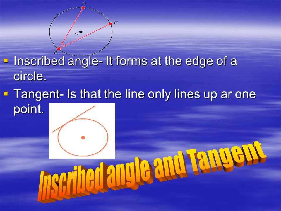 Inscribed angle- It forms at the edge of a circle.
