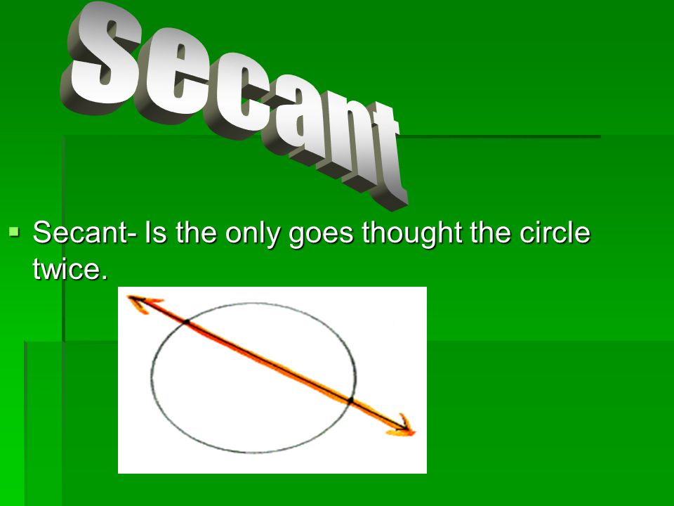 Secant- Is the only goes thought the circle twice.