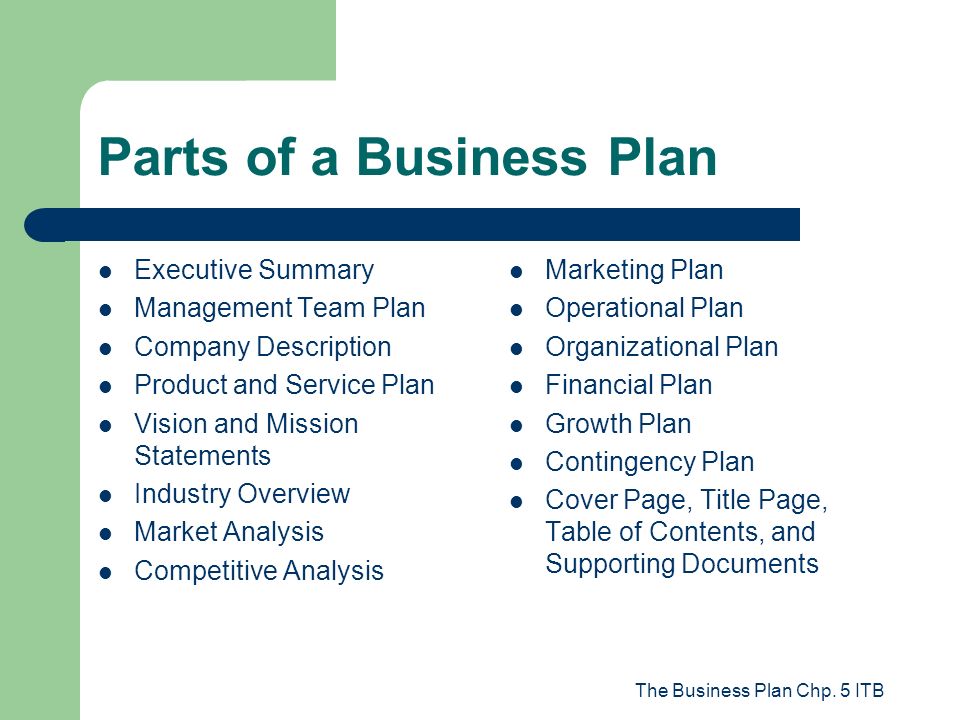 parts of business plan