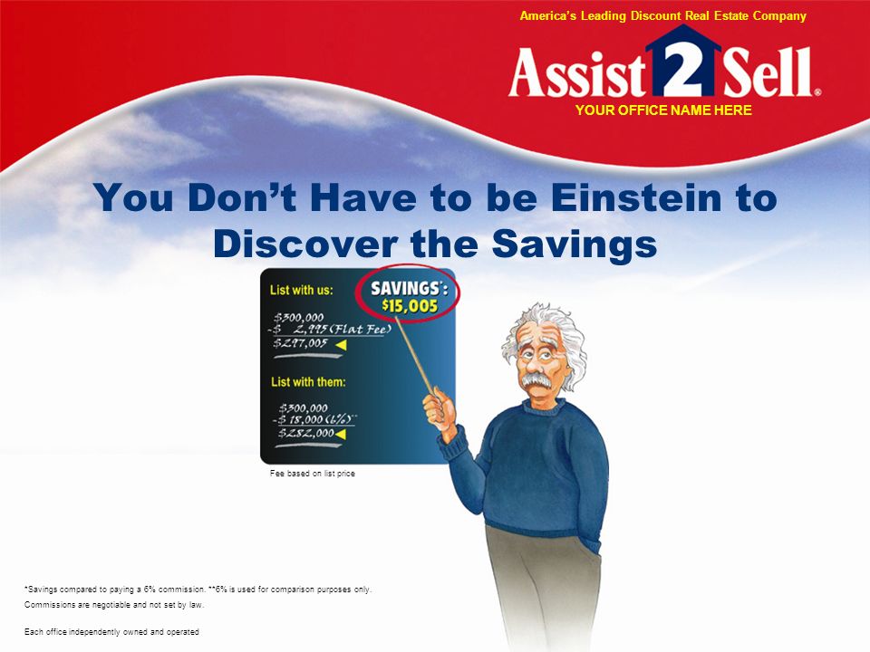 You Dont Have to be Einstein to Discover the Savings *Savings compared to paying a 6% commission.