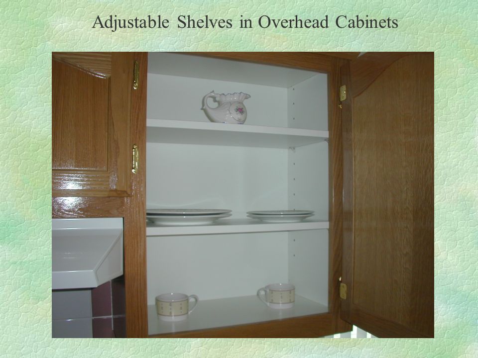 Adjustable Shelves in Overhead Cabinets