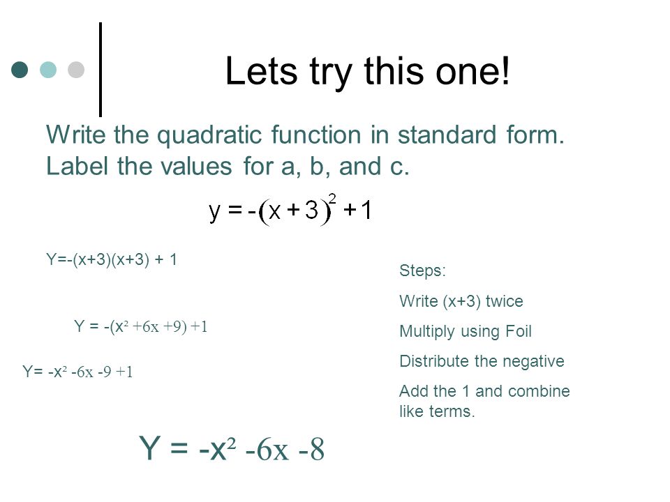 write the quadratic function in standard form write the quadratic function in standard form