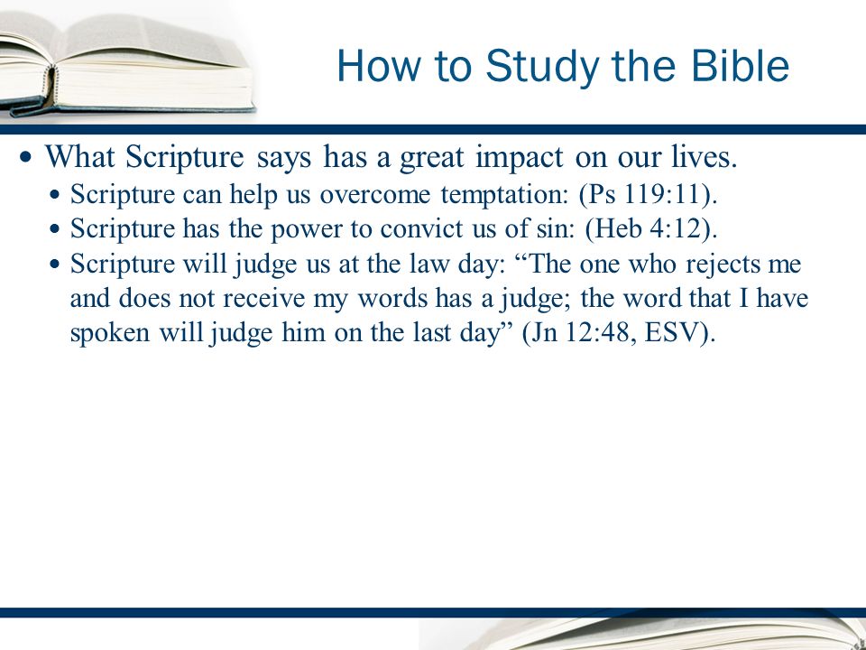 How to Study the Bible What Scripture says has a great impact on our lives.