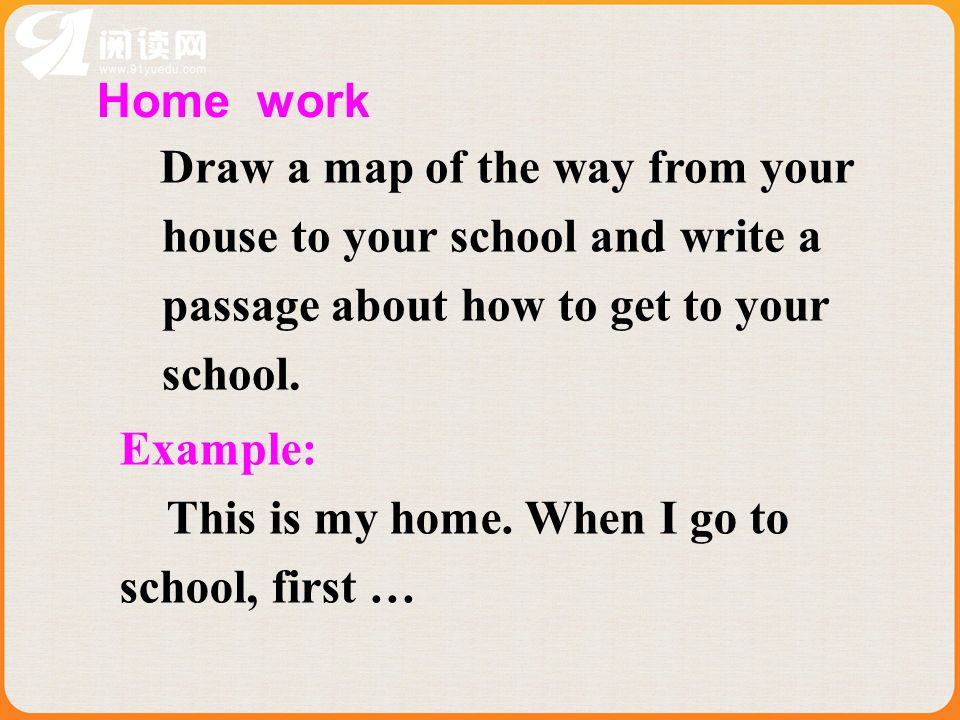 Draw a map of the way from your house to your school and write a passage about how to get to your school.