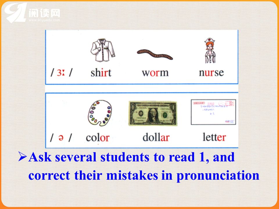 Ask several students to read 1, and correct their mistakes in pronunciation