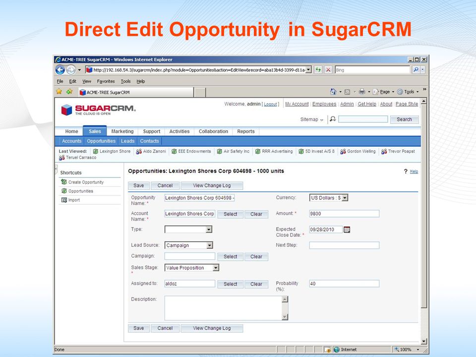 Direct Edit Opportunity in SugarCRM