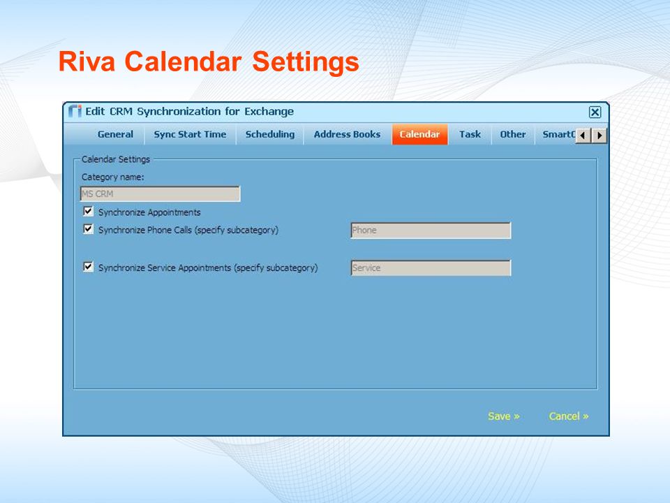 Riva Calendar Settings