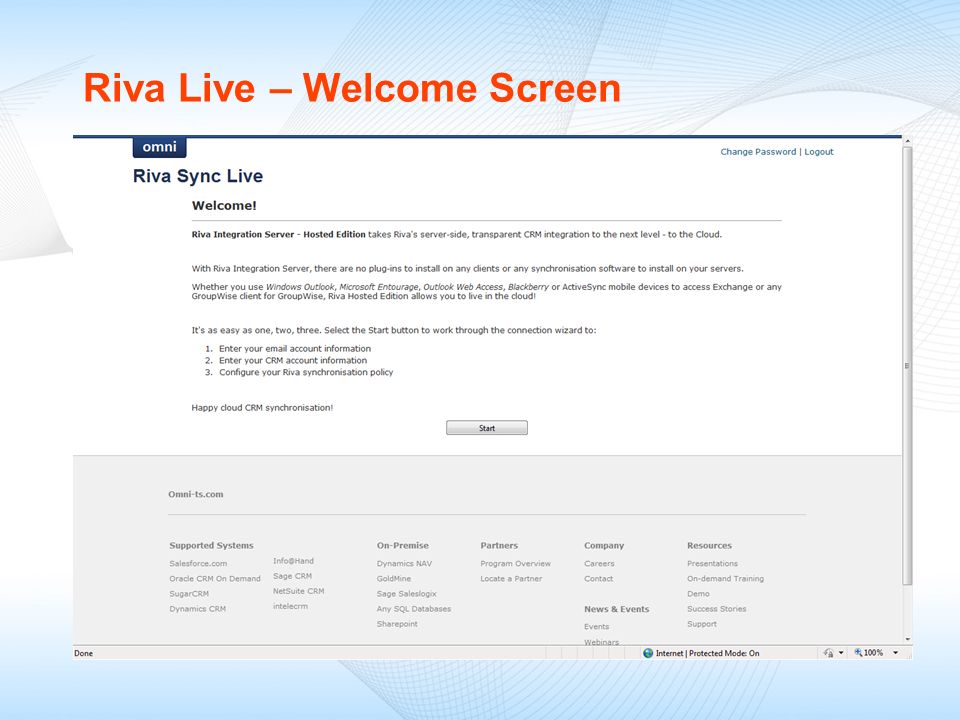 Riva Live – Welcome Screen