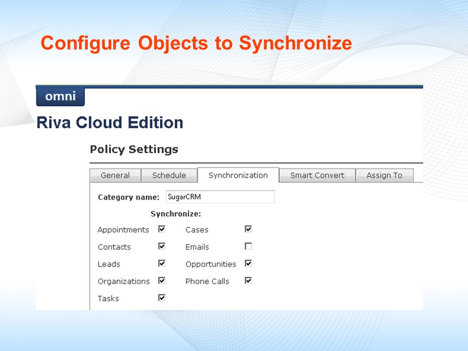Configure Objects to Synchronize
