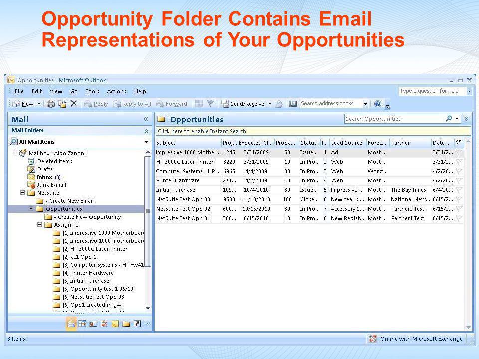 Opportunity Folder Contains  Representations of Your Opportunities