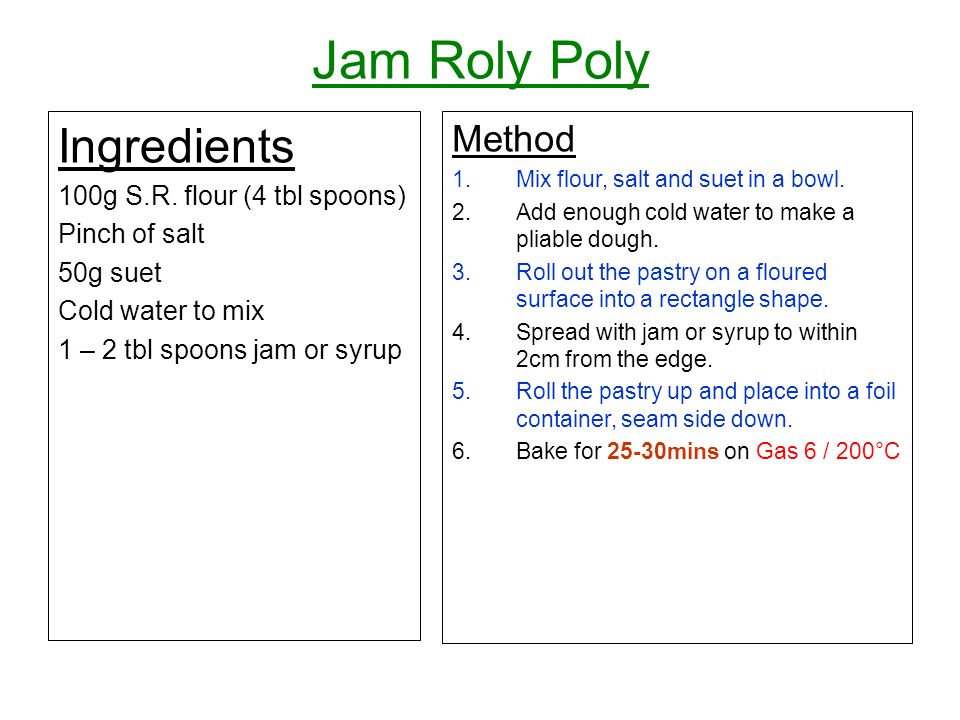 Jam Roly Poly Ingredients 100g S.R.