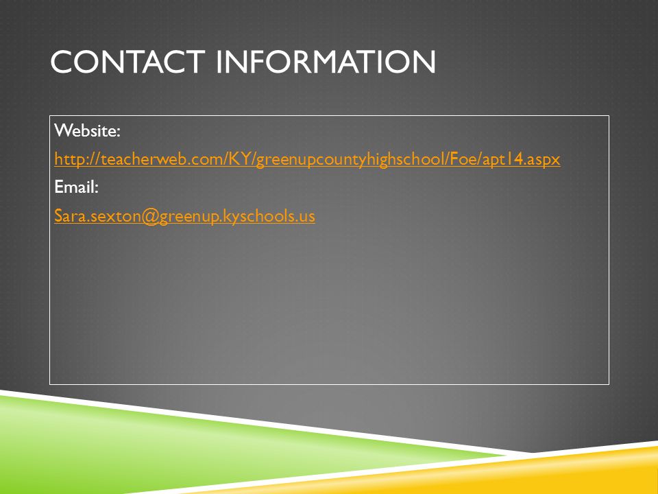 CONTACT INFORMATION Website: