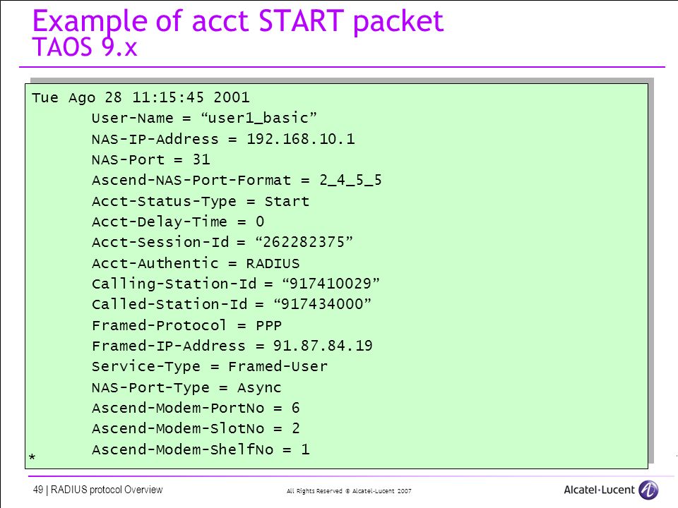 introduction to the radius protocol all rights reserved alcatel ip address and port format