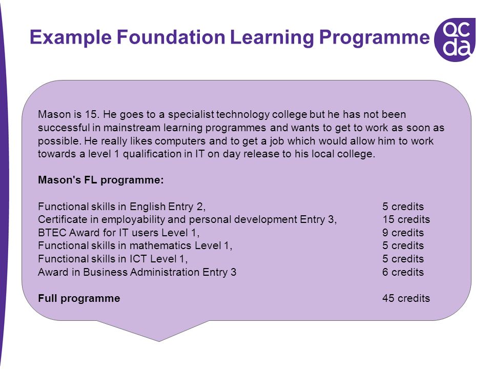 Example Foundation Learning Programme Mason is 15.