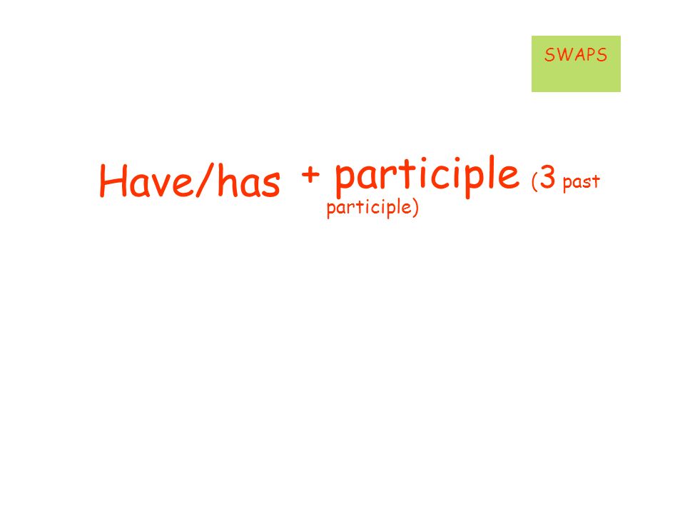 Have/has + participle ( 3 past participle) SWAPS