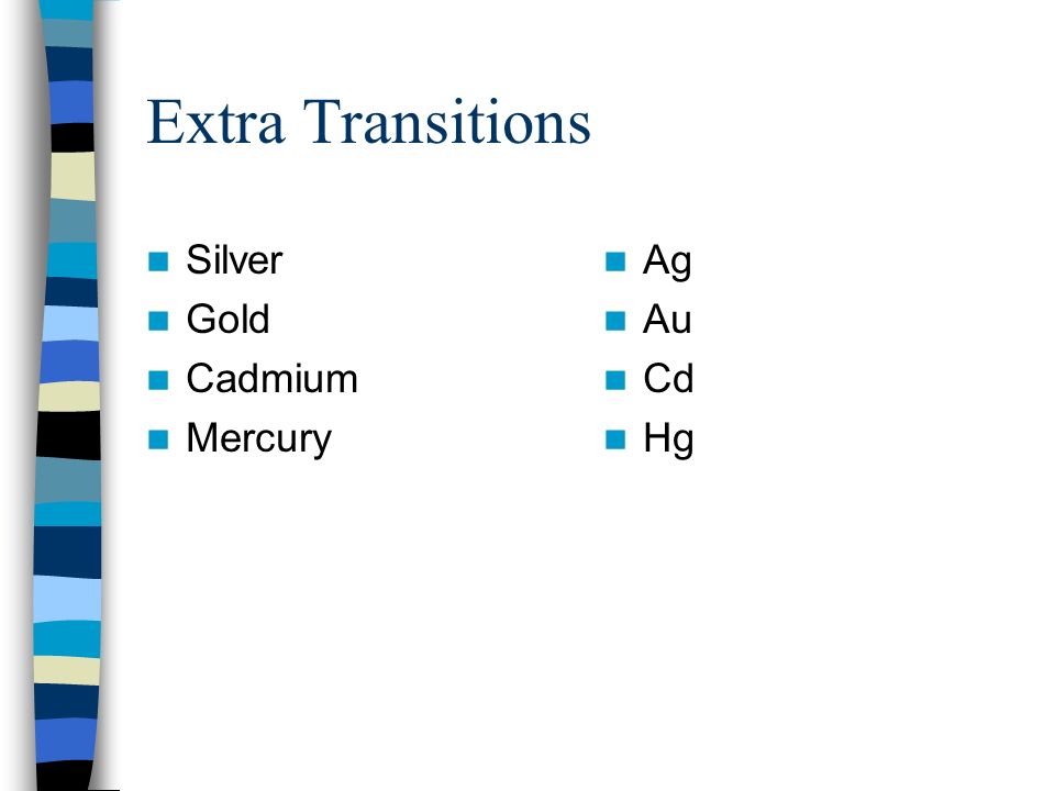 Extra Transitions Silver Gold Cadmium Mercury Ag Au Cd Hg