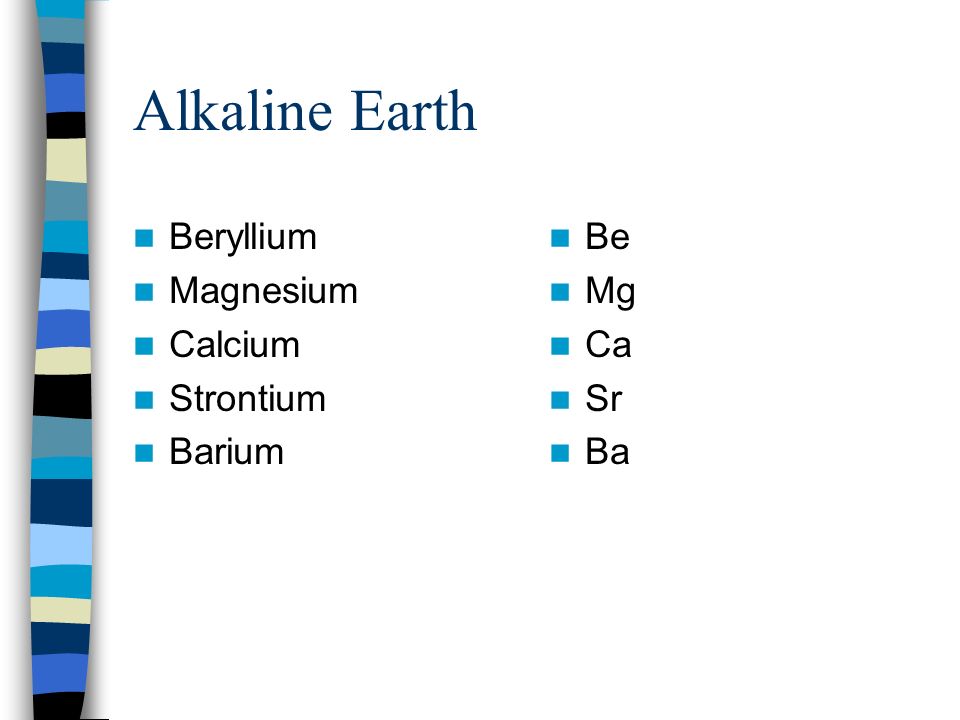 Alkaline Earth Beryllium Magnesium Calcium Strontium Barium Be Mg Ca Sr Ba