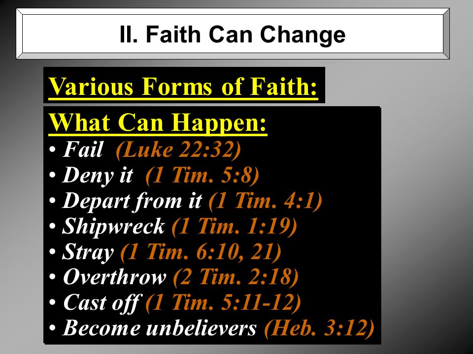 What Can Happen: Fail (Luke 22:32) Deny it (1 Tim.