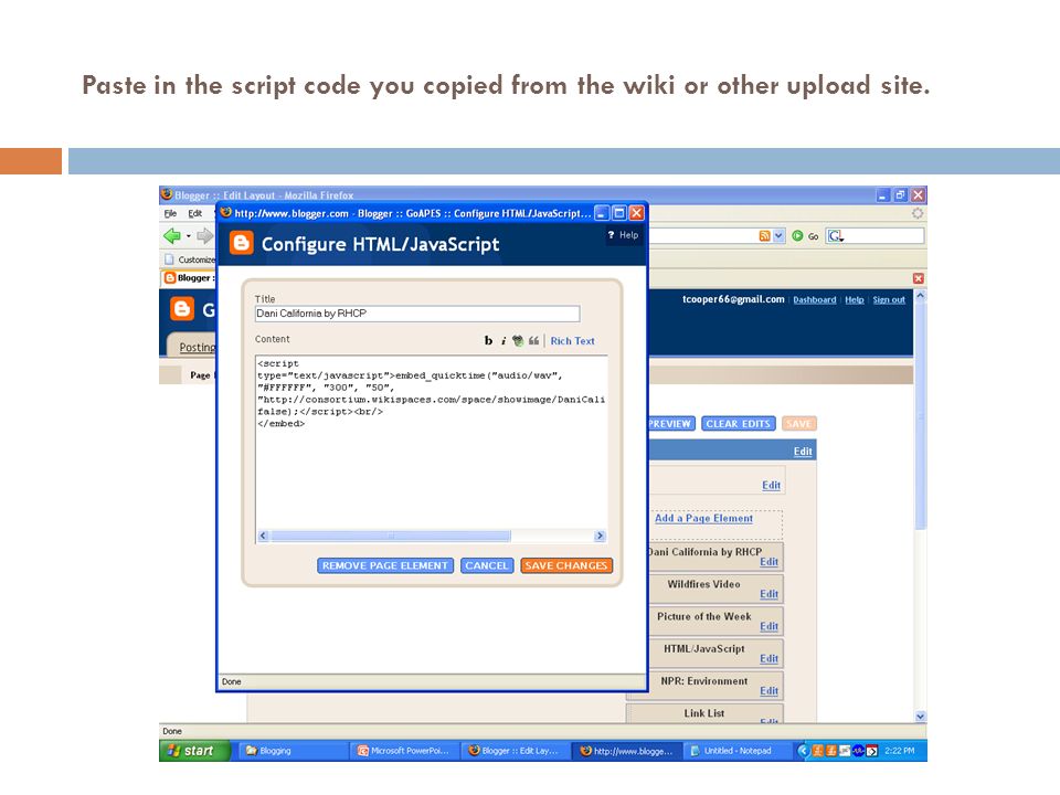 Paste in the script code you copied from the wiki or other upload site.