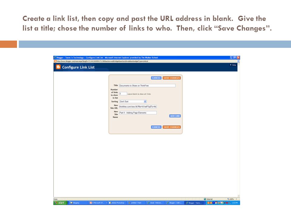 Create a link list, then copy and past the URL address in blank.