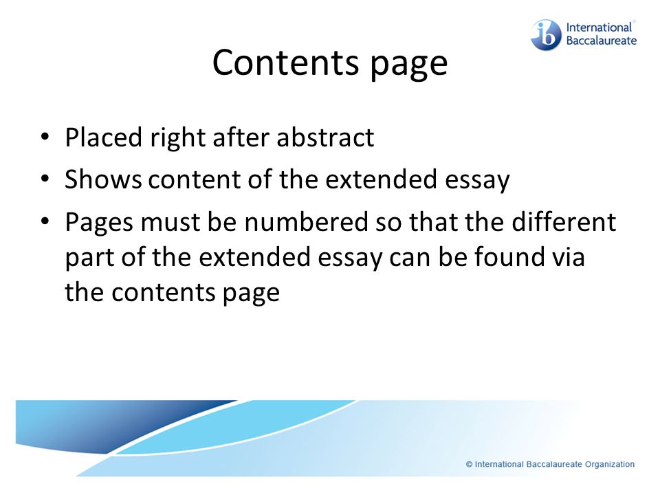 Extended essay contents page
