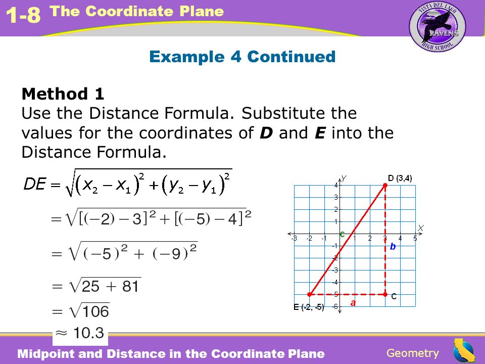 Worksheets Coordinate Geometry Distance Formula Worksheet geometry 1 8 the coordinate plane midpoint and distance in example 4