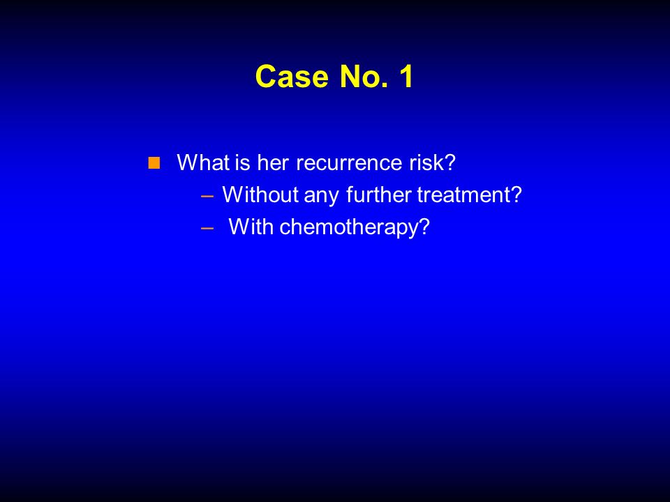 Case No. 1 What is her recurrence risk –Without any further treatment – With chemotherapy