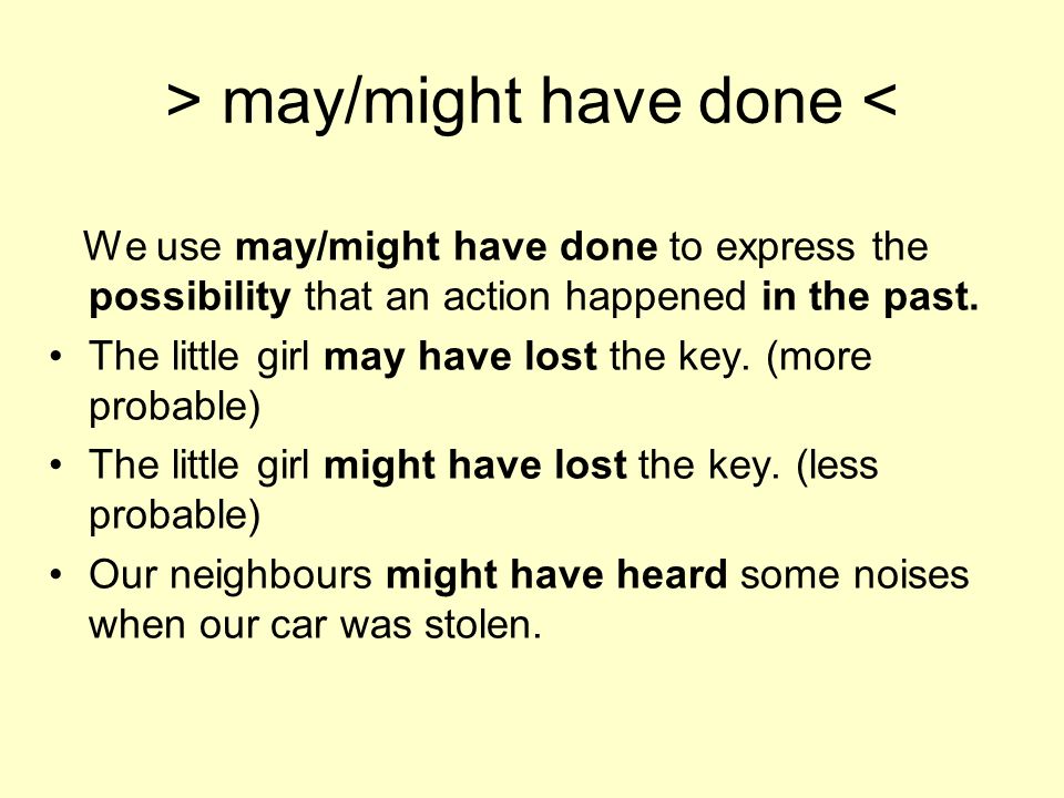 > may/might have done < We use may/might have done to express the possibility that an action happened in the past.