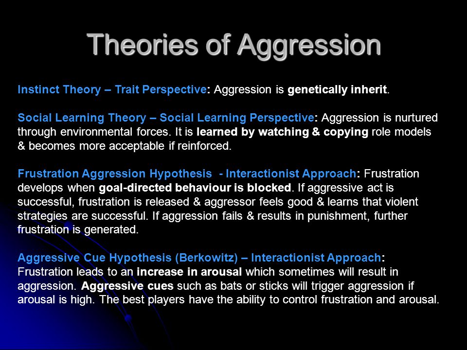 a look at the theories and theoretical solutions of aggression Theory of differential association the theory of differential association is a learning theory that focuses on the processes by which individuals come to commit deviant or criminal acts according to the theory, created by edwin h sutherland, criminal behavior is learned through interactions with other people through this interaction and. a look at the theories and theoretical solutions of aggression Theory of differential association the theory of differential association is a learning theory that focuses on the processes by which individuals come to commit deviant or criminal acts according to the theory, created by edwin h sutherland, criminal behavior is learned through interactions with other people through this interaction and.