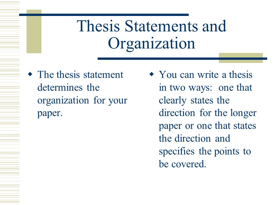 Thesis Statements and Organization The thesis statement determines the organization for your paper.