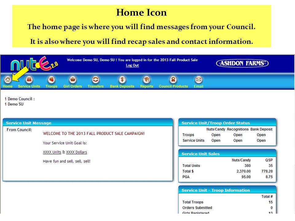 Home Icon The home page is where you will find messages from your Council.