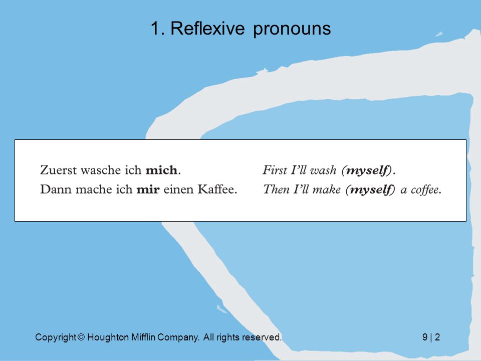 Copyright © Houghton Mifflin Company. All rights reserved.9 | 2 1. Reflexive pronouns